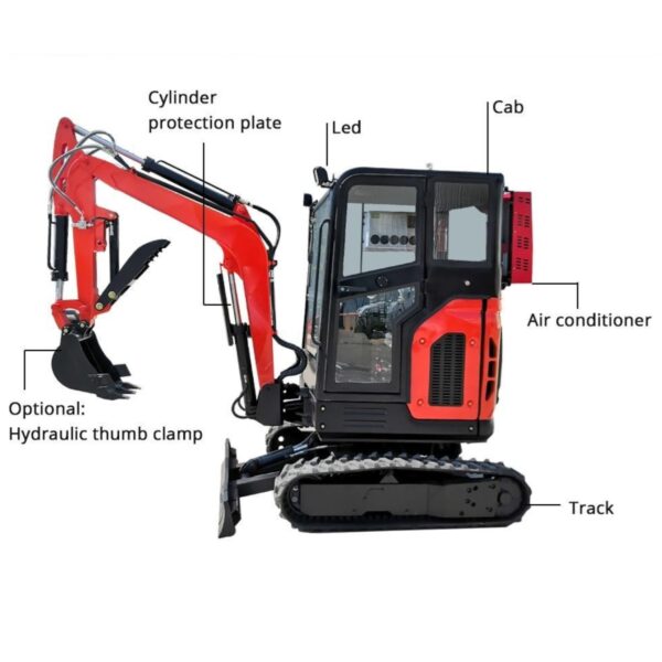 KUVUO WY-E25pro Mini Excavator 2.5 Ton: 20HP Engine, 45° Boom Deflection, Compact & Powerful for Construction - Image 2