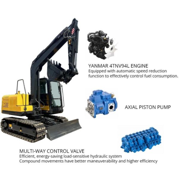 KUVUO WY-E80 Mini Excavator - 8 Ton with 4180mm Digging Depth and Efficient YANMAR 4TNV98T Engine - Image 2