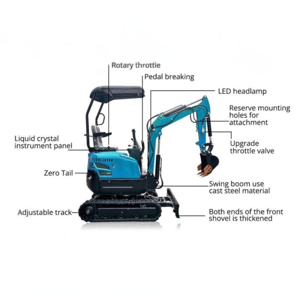 KUVUO WY-E13 Mini Excavator - 1.3 Ton Compact Digger with Adjustable Track and 1835mm Digging Depth - Image 3