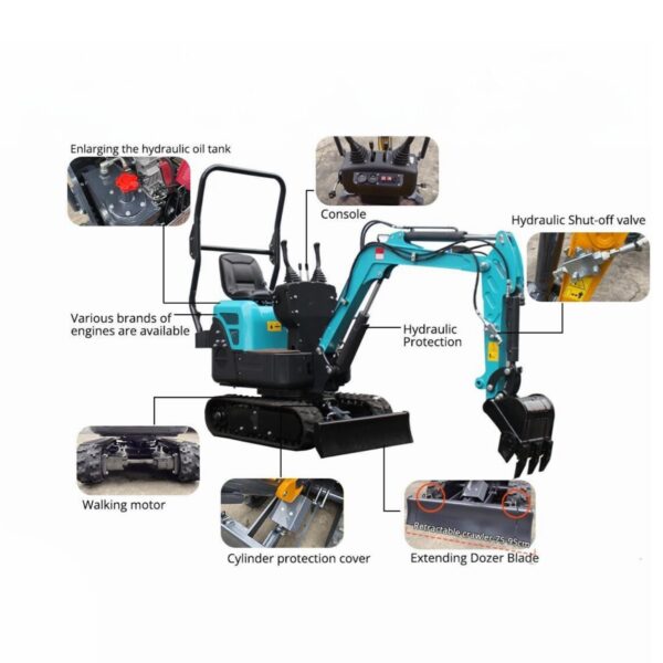 KUVUO WY-E10pro Mini Excavator: Compact 1-Ton B&S ENGINE Digger with Hydraulic System & Versatile Attachments - Image 4