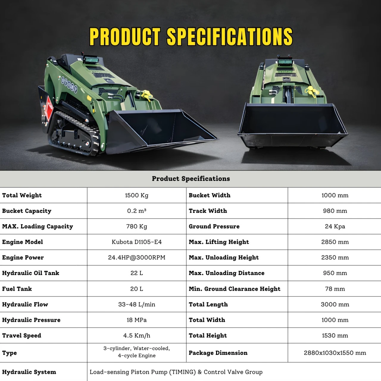 Stomp V1000 24HP Kubota D1105 Water Cooled Diesel Skid Steer Pilot Control 2 Stomp V1000 24HP Kubota D1105 Water Cooled Diesel Skid Steer Pilot Control - Image 2